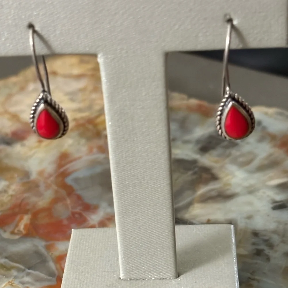 Sterling Silver Red Jasper Teardrop Earrings